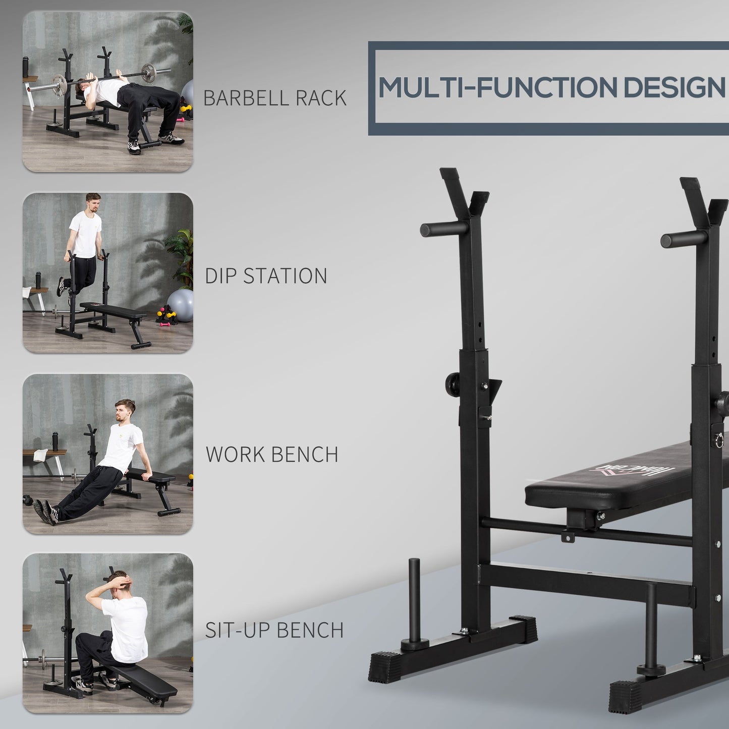 HOMCOM Adjustable Weight Bench with Barbell Rack and Dip Station, Black