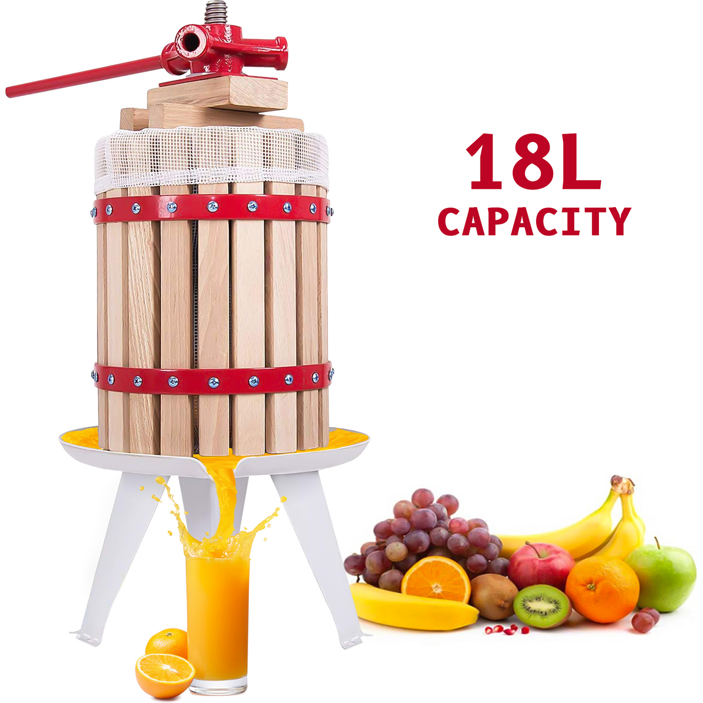 Manual Fruit Press Wooden - 6/12/18 Liters