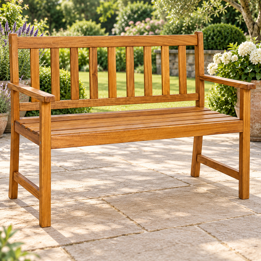Two Seater Acacia Wood Garden Bench Outdoor Patio Seat 145cm