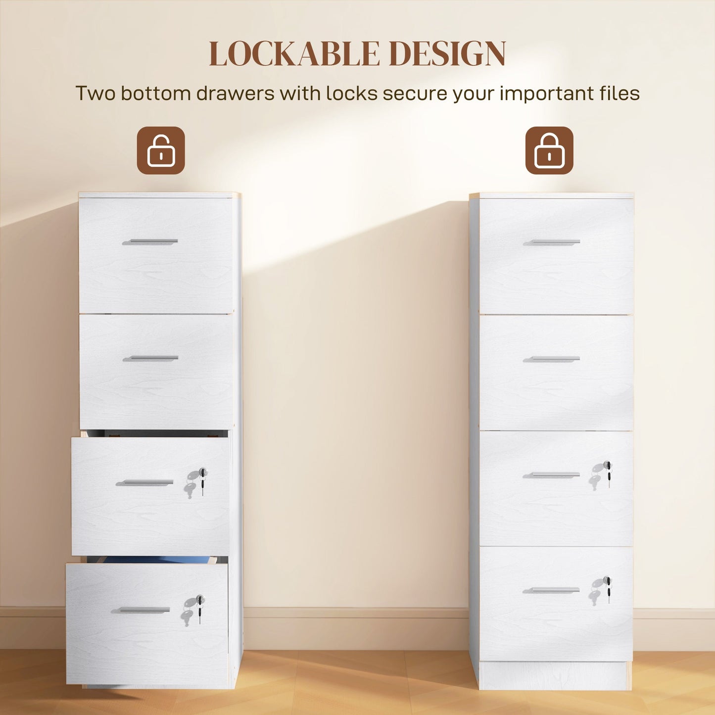 HOMCOM 4 Drawer File Cabinet Locking Filing Cabinet, Black Wood Effect
