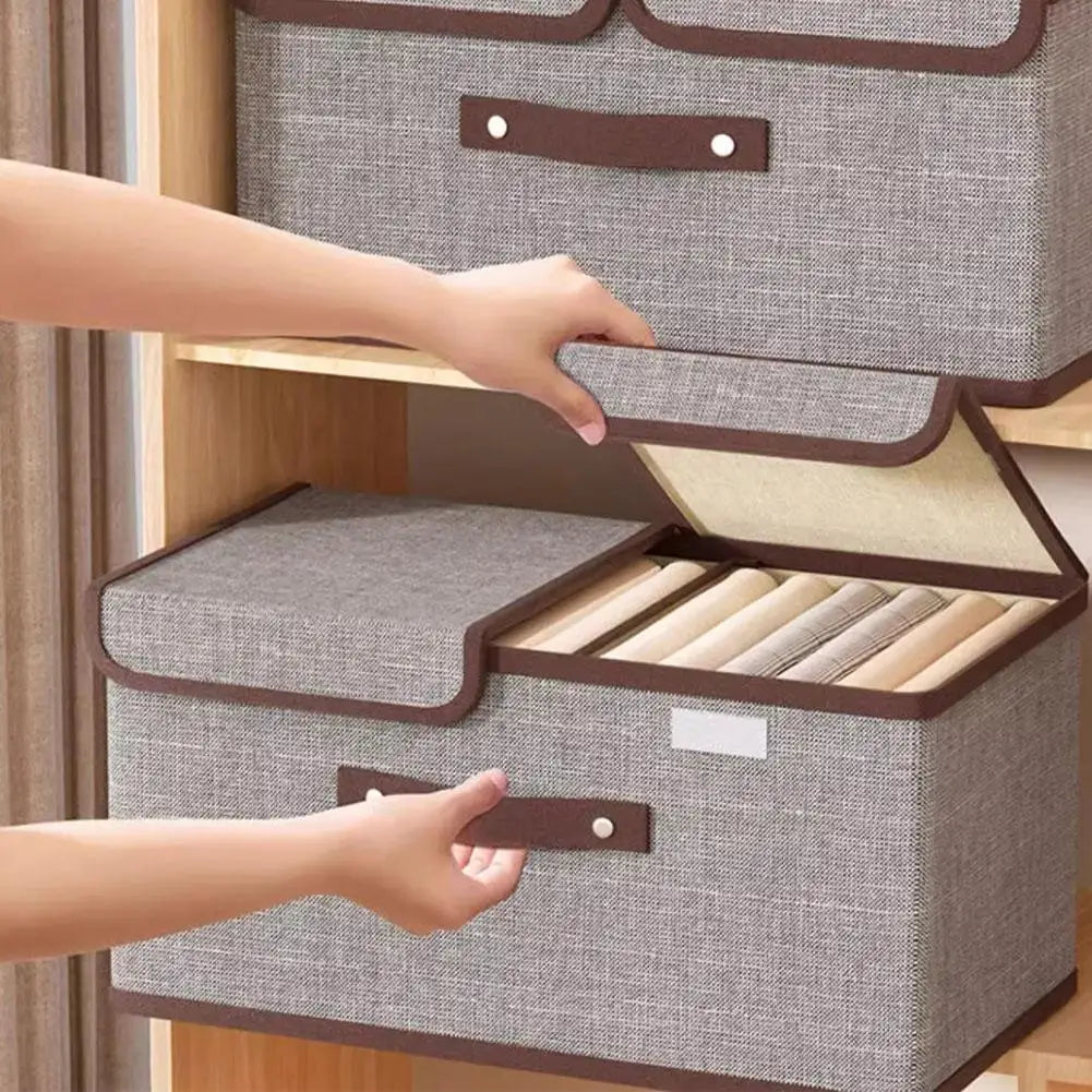 Fabric Foldable Storage Box with Double Lid – Large Covered Home Organiser Boxes