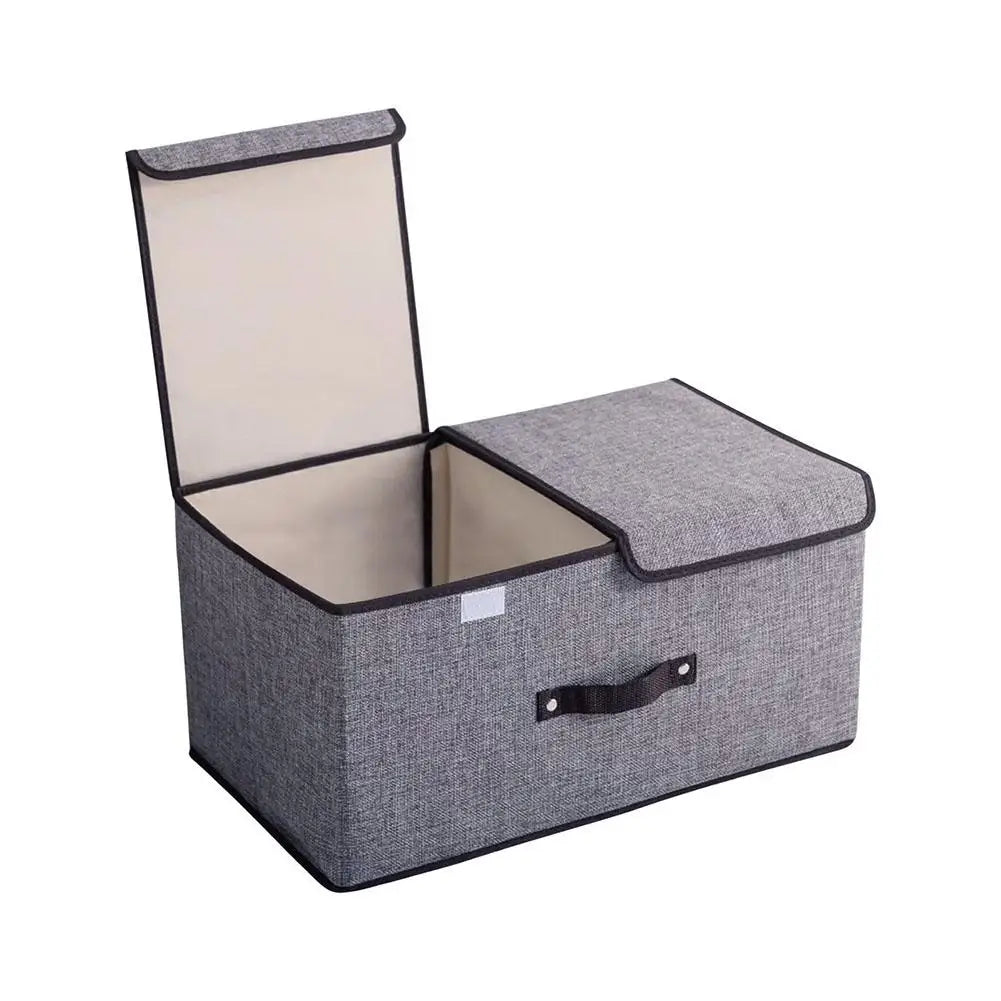 Fabric Foldable Storage Box with Double Lid – Large Covered Home Organiser Boxes