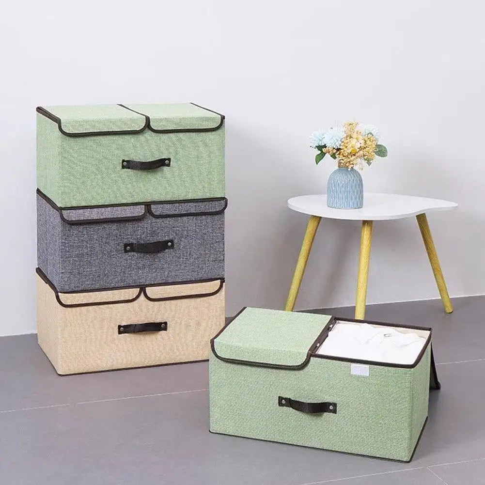 Fabric Foldable Storage Box with Double Lid – Large Covered Home Organiser Boxes