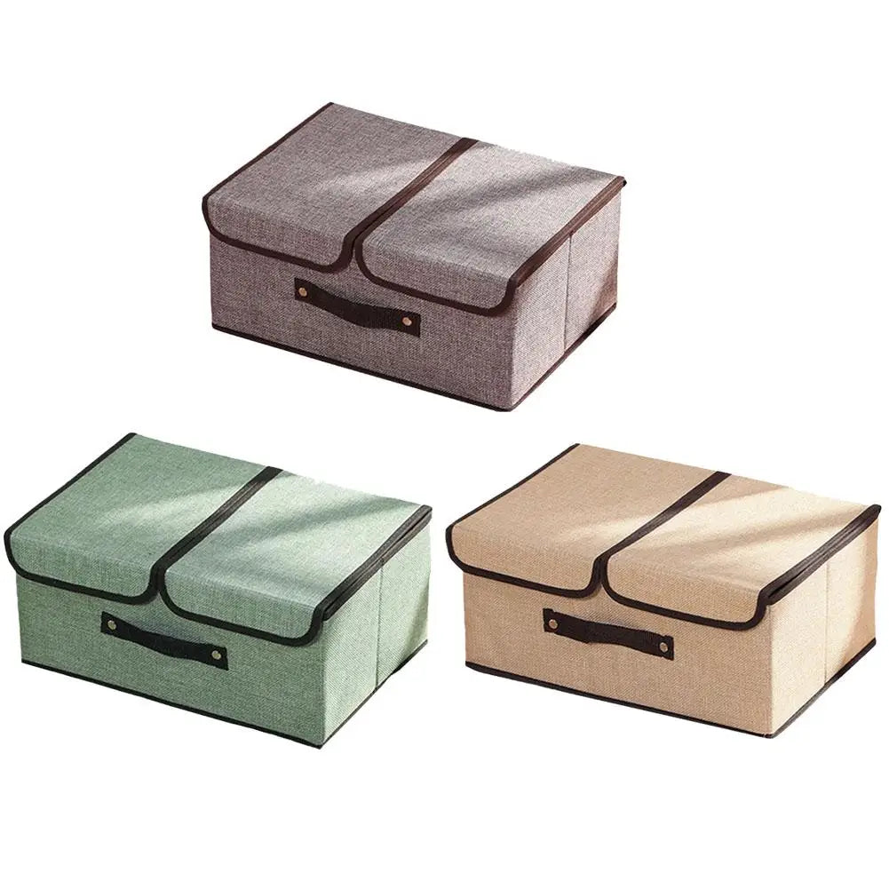 Fabric Foldable Storage Box with Double Lid – Large Covered Home Organiser Boxes