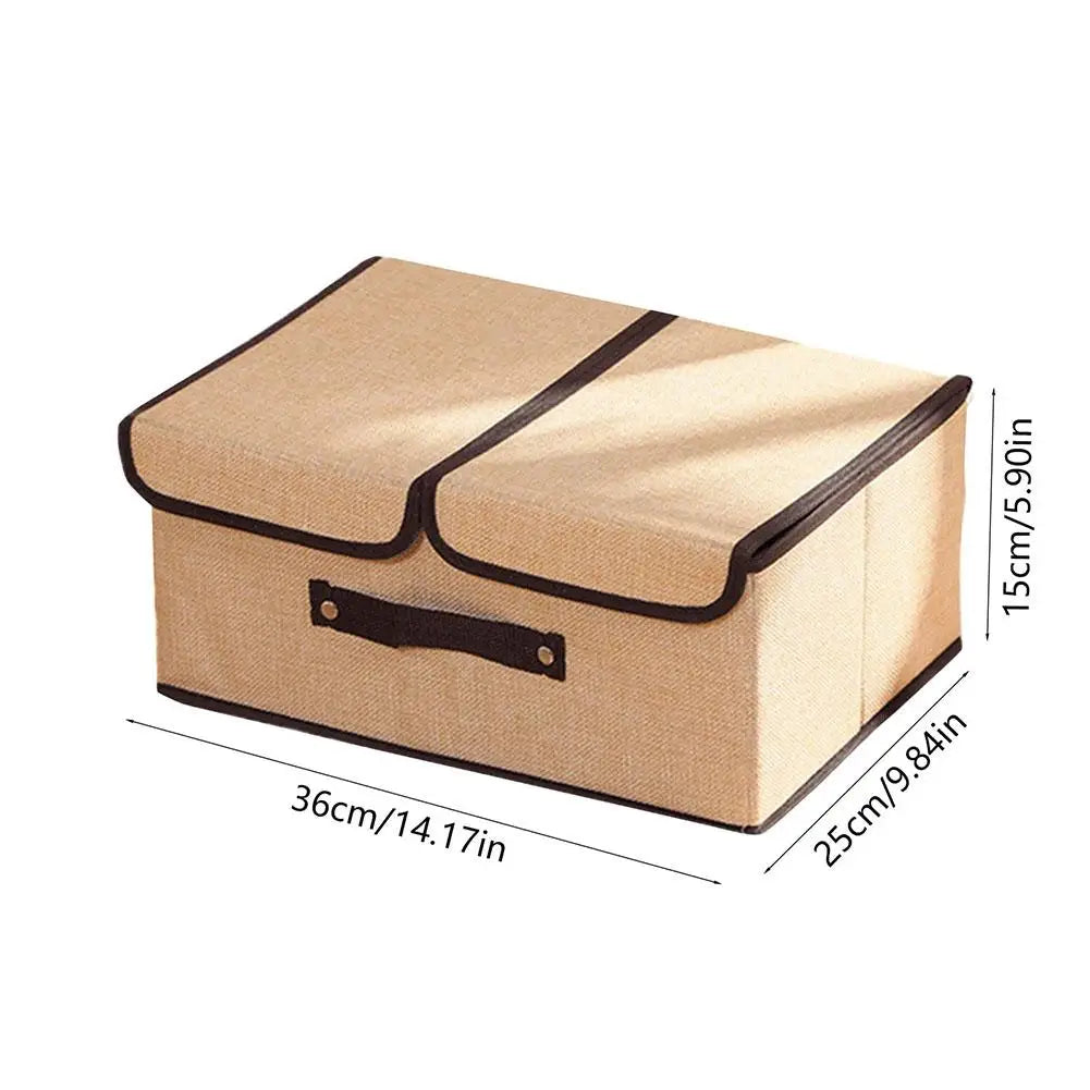 Fabric Foldable Storage Box with Double Lid – Large Covered Home Organiser Boxes