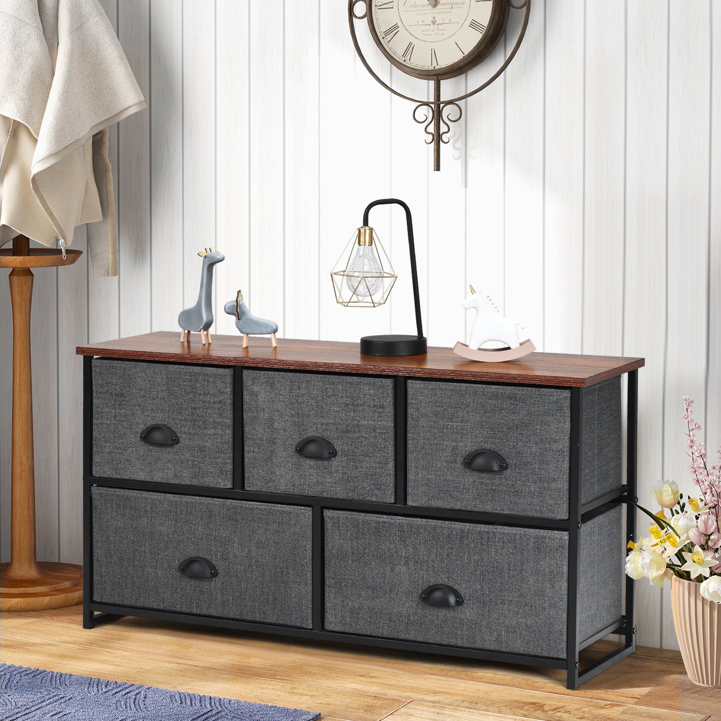 Fabric Drawer Cabinet for Wardrobe, Bedroom, Living Room-Black
