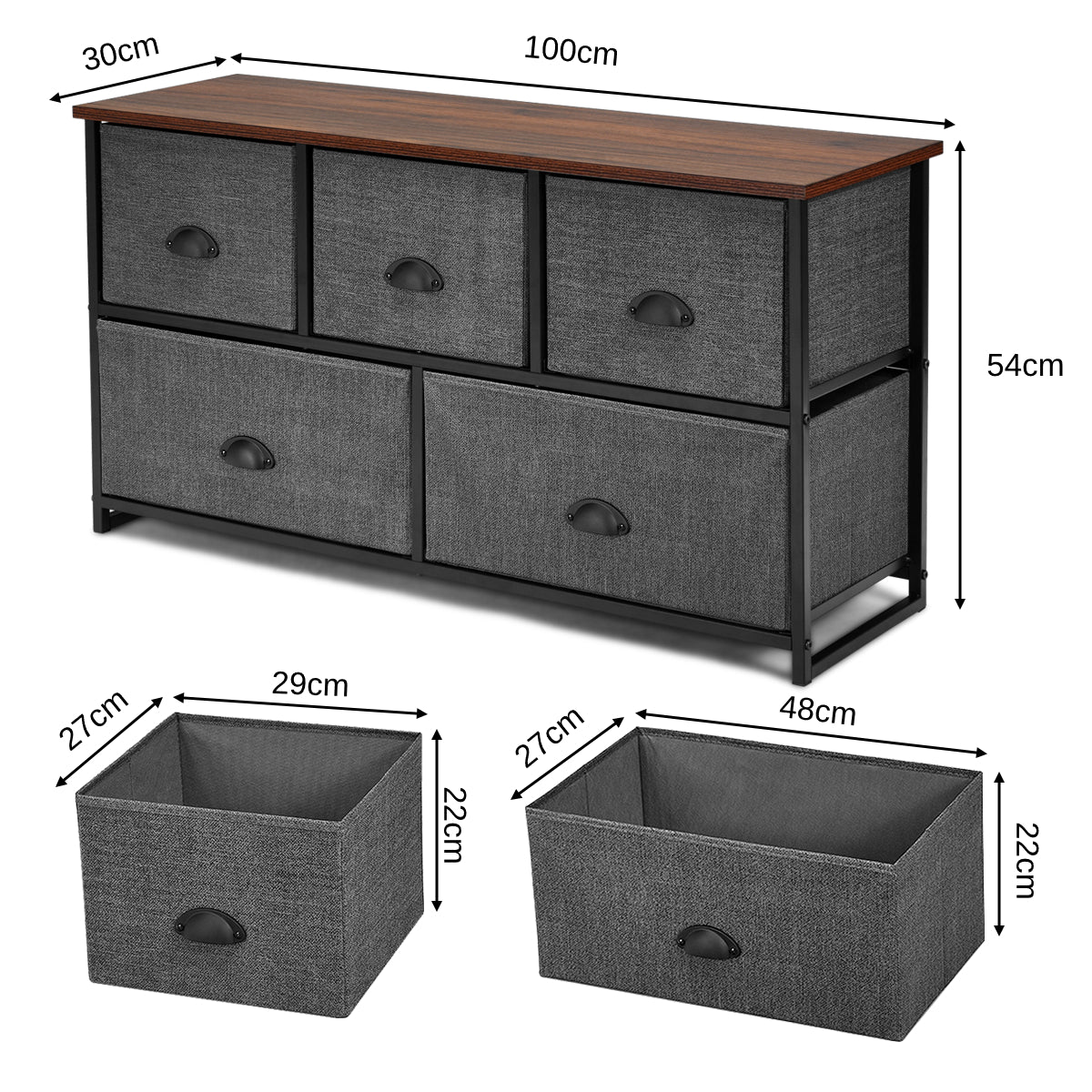 Fabric Drawer Cabinet for Wardrobe, Bedroom, Living Room-Black