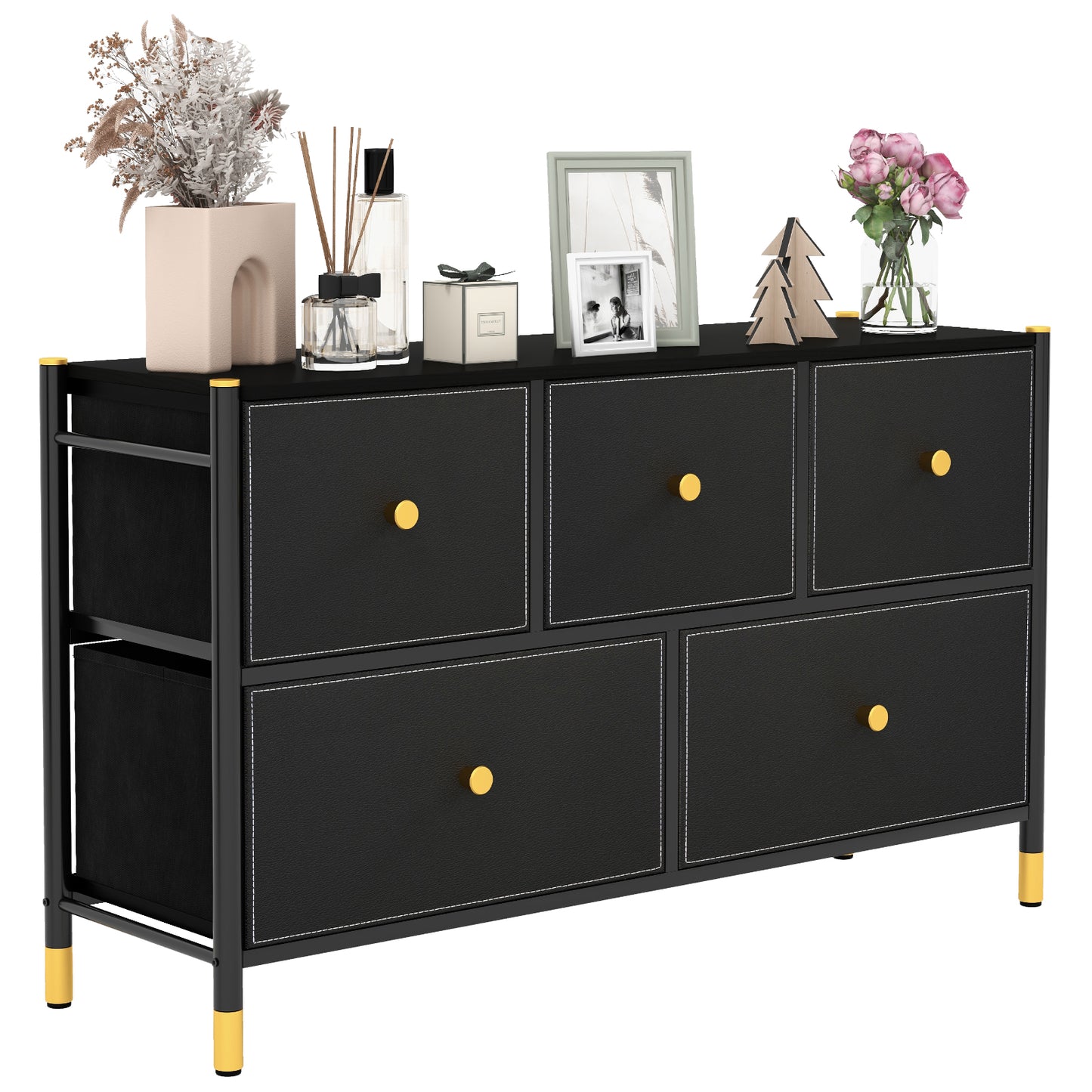 Fabric Dresser Tower for Bedroom with Drawers and Metal Frame-4-Tier