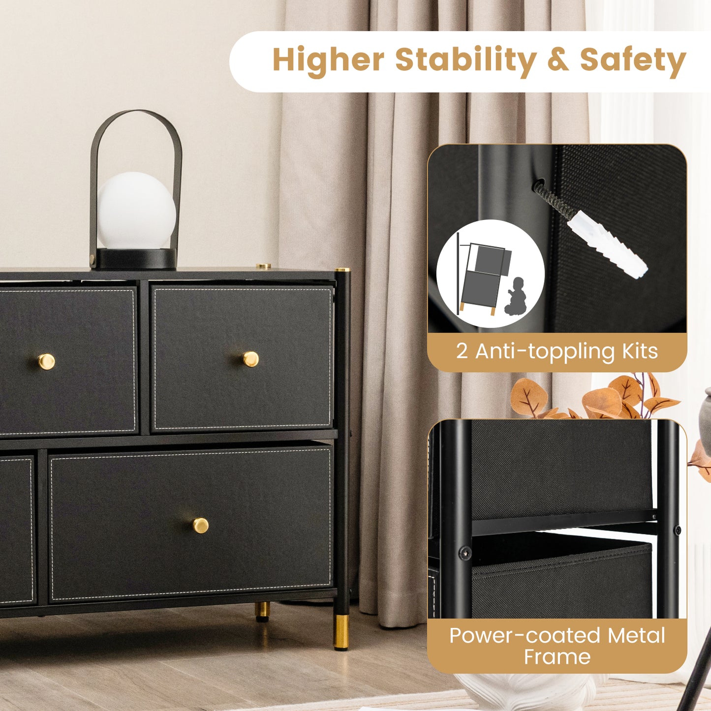 Fabric Dresser Tower for Bedroom with Drawers and Metal Frame-4-Tier
