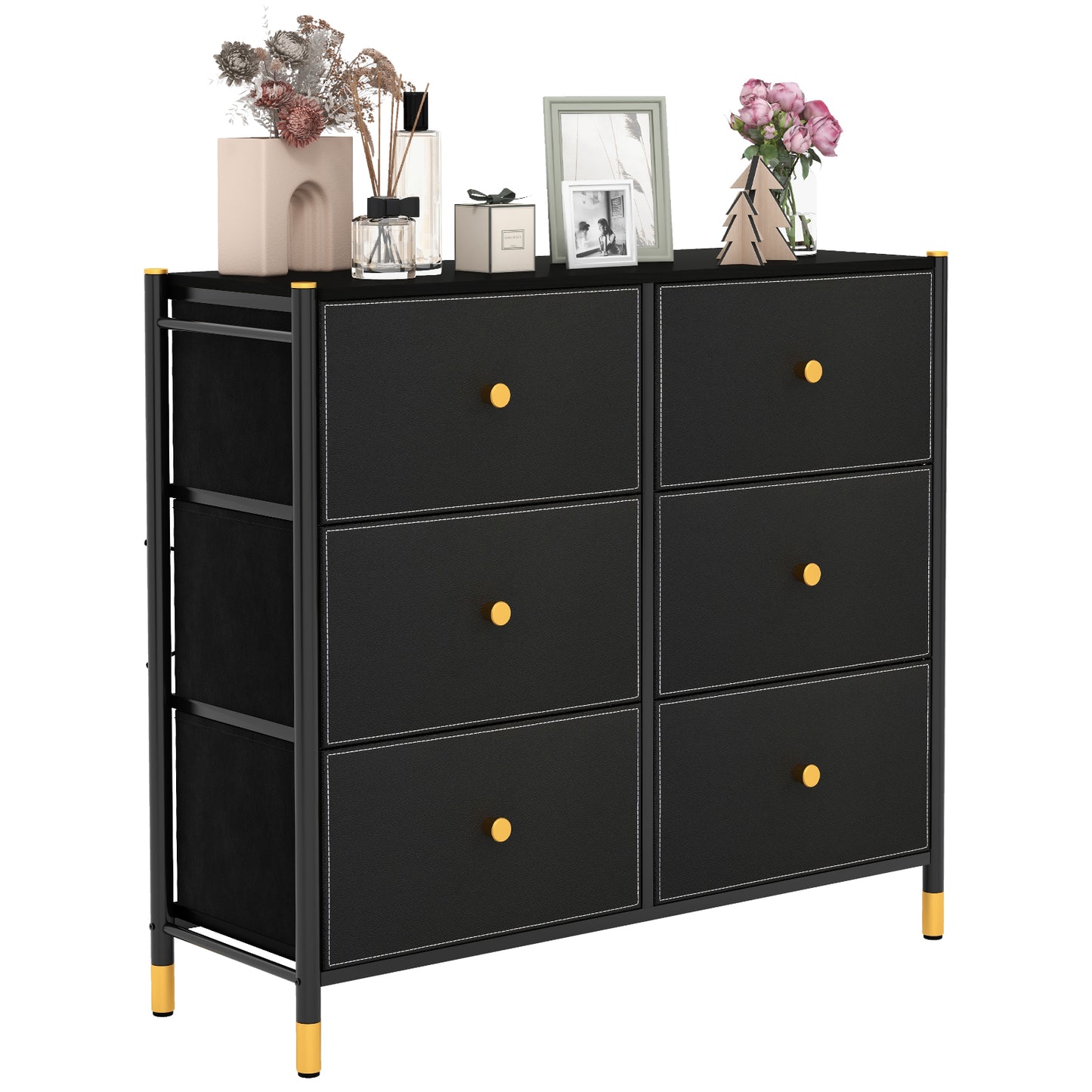 Fabric Dresser Tower for Bedroom with Drawers and Metal Frame-4-Tier