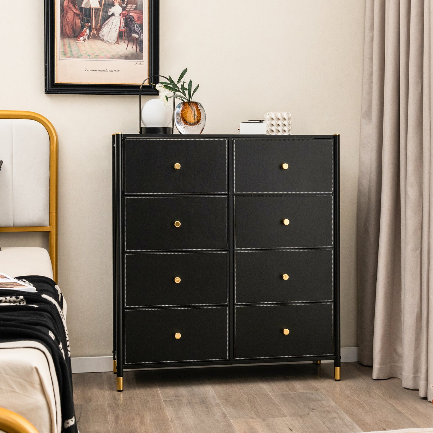 Fabric Dresser Tower for Bedroom with Drawers and Metal Frame-4-Tier
