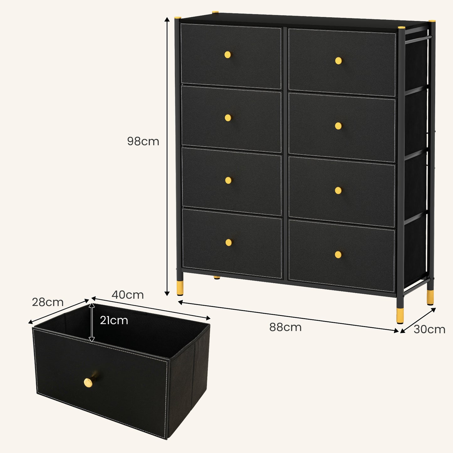 Fabric Dresser Tower for Bedroom with Drawers and Metal Frame-4-Tier