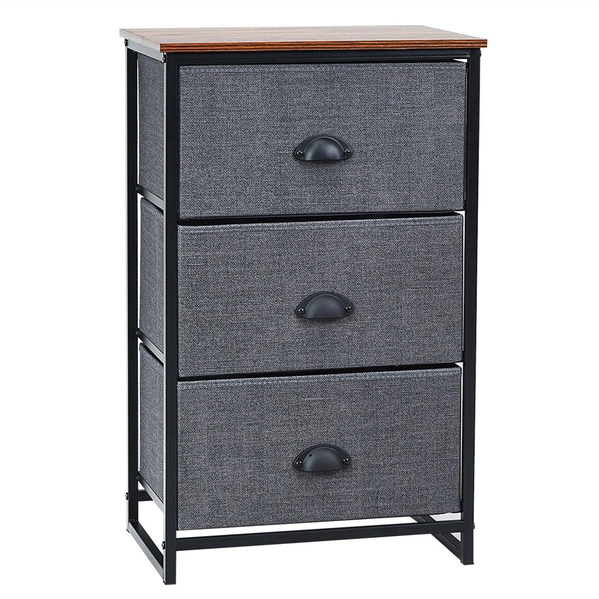 3/4 Fabric Nightstand Bedside Storage Cabinet Folding Drawers-4-Tier-Black