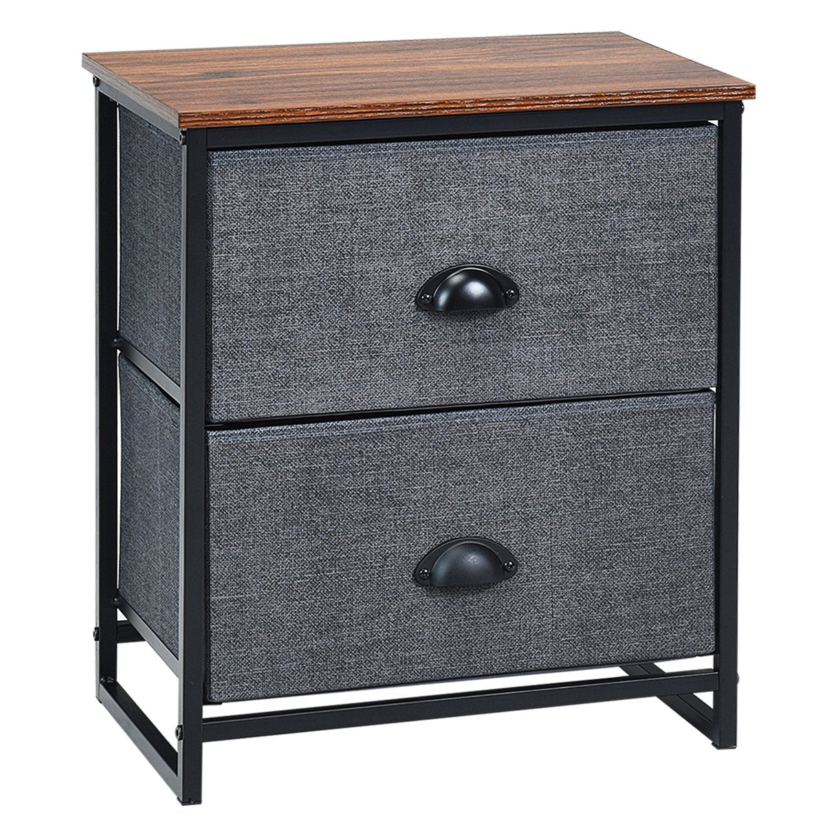 3/4 Fabric Nightstand Bedside Storage Cabinet Folding Drawers-4-Tier-Black