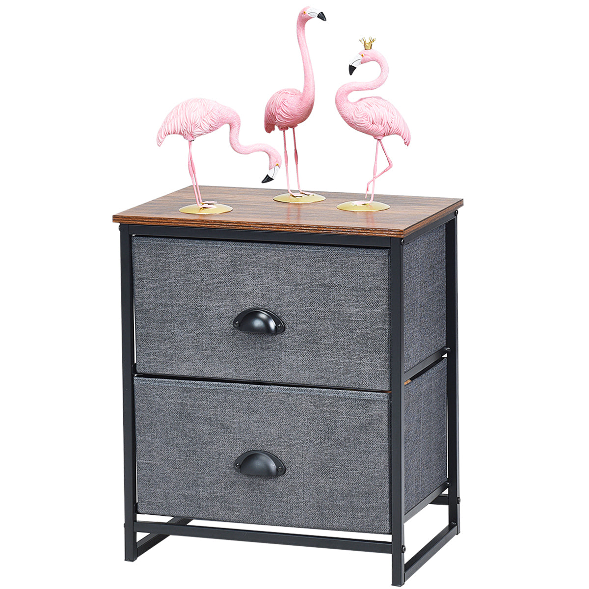 3/4 Fabric Nightstand Bedside Storage Cabinet Folding Drawers-4-Tier-Black