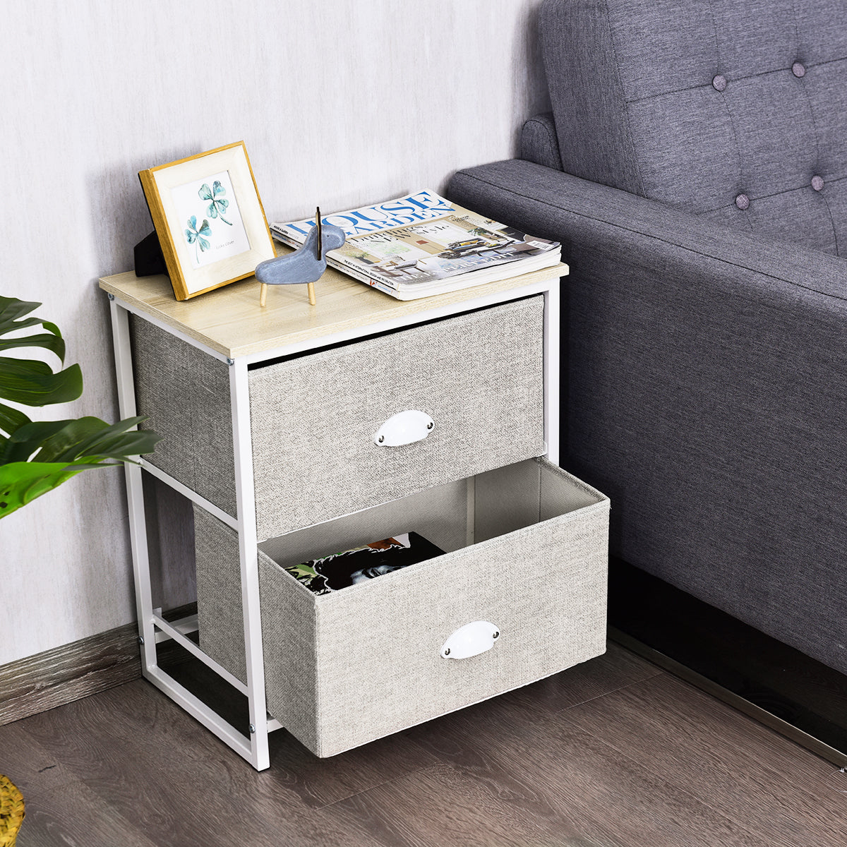 3/4 Fabric Nightstand Bedside Storage Cabinet Folding Drawers-4-Tier-Black