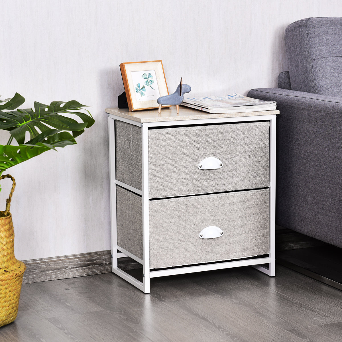3/4 Fabric Nightstand Bedside Storage Cabinet Folding Drawers-4-Tier-Black