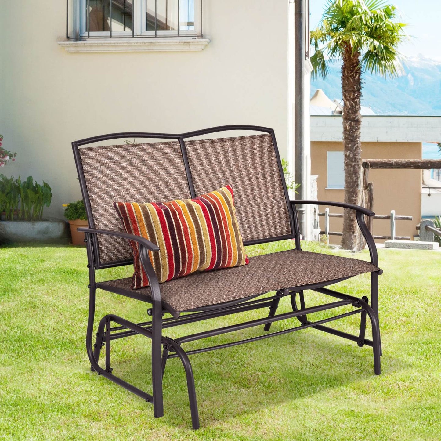 2-Person Patio Swing Glider Bench with Heavy-Duty Steel Frame-Coffee