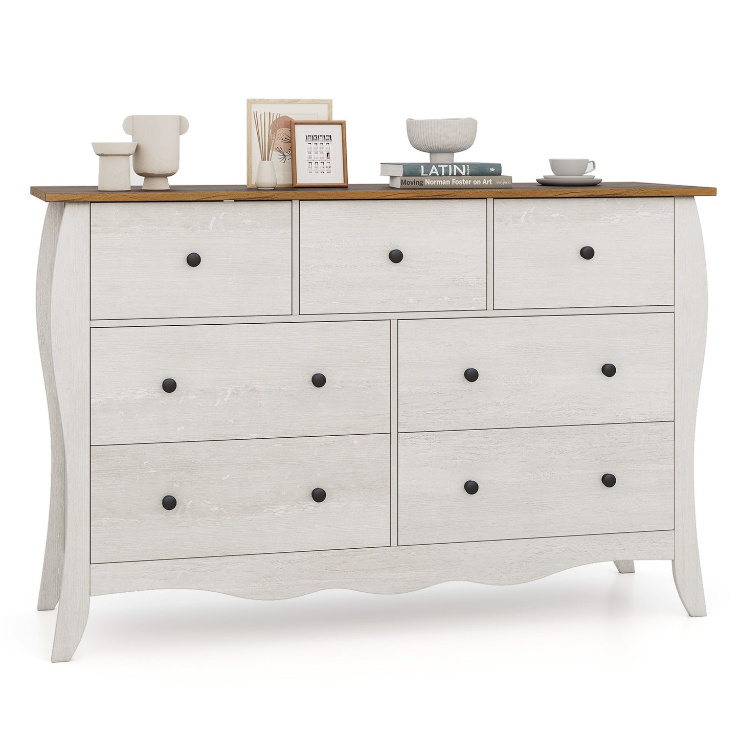 Farmhouse Dresser for Bedroom with 3 Folding Fabric Drawers-Grey