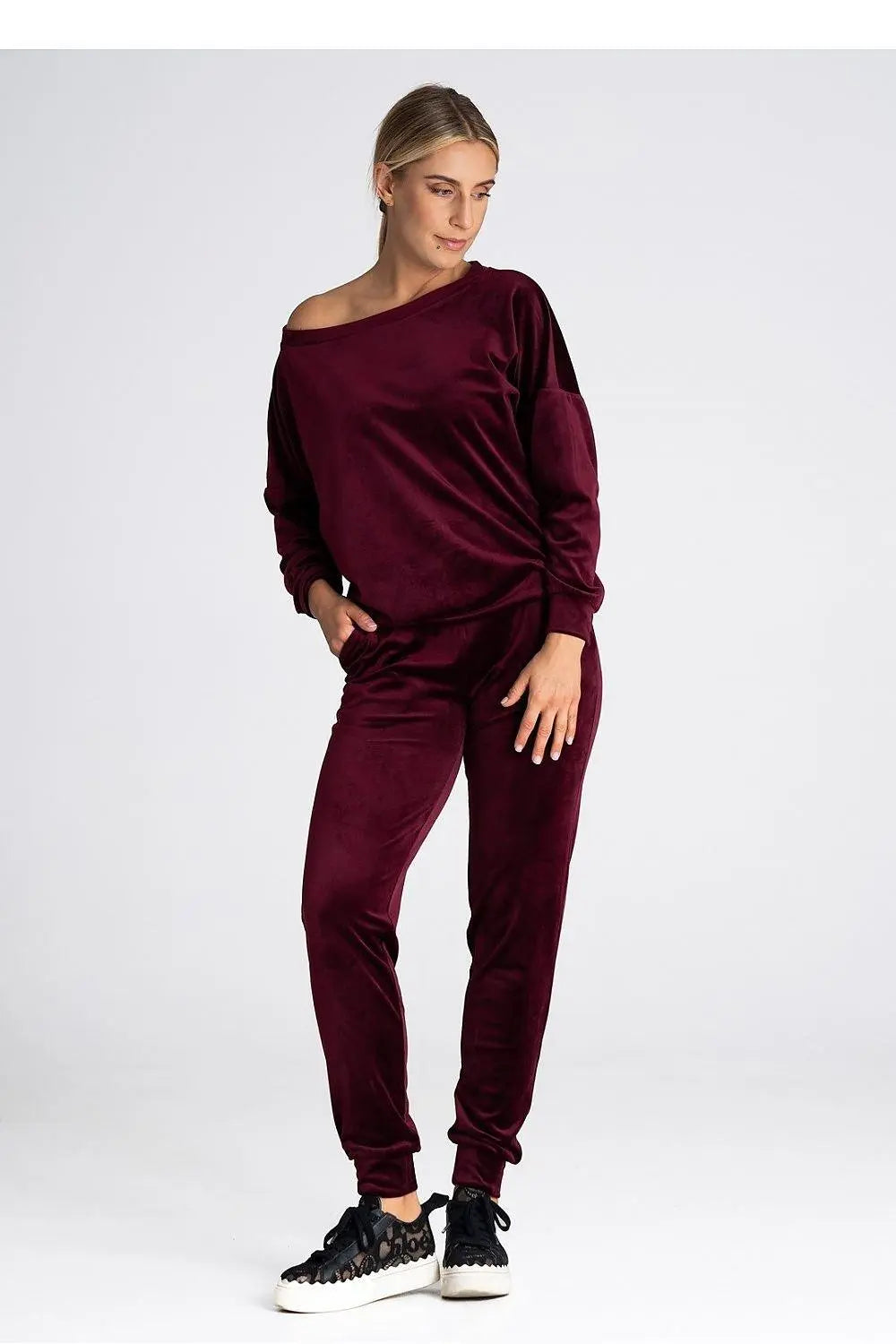 Figl elastic waistband velour pants