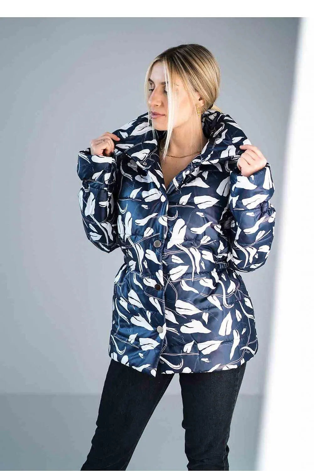 Figl high collar quilted hip-length jacket
