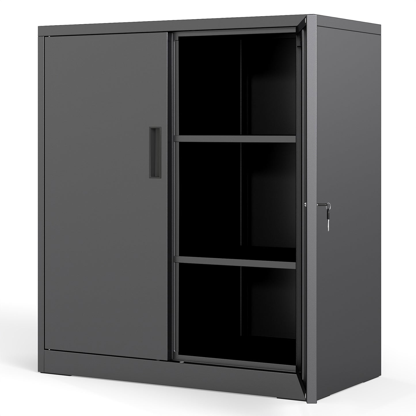 File Pantry Cabinet Steel Storage Organizer with 2 Lockable Doors-Black