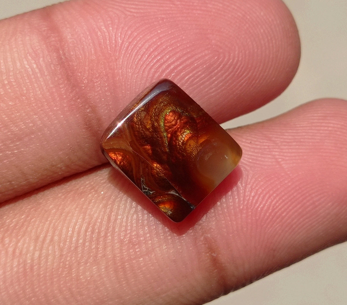 7.2ct Mexican Fire Agate,  Rare Fire Agate, Colorfully Squared Fire Agate, Perfect gemstone Gift For All, Dimensions 12x11x4mm