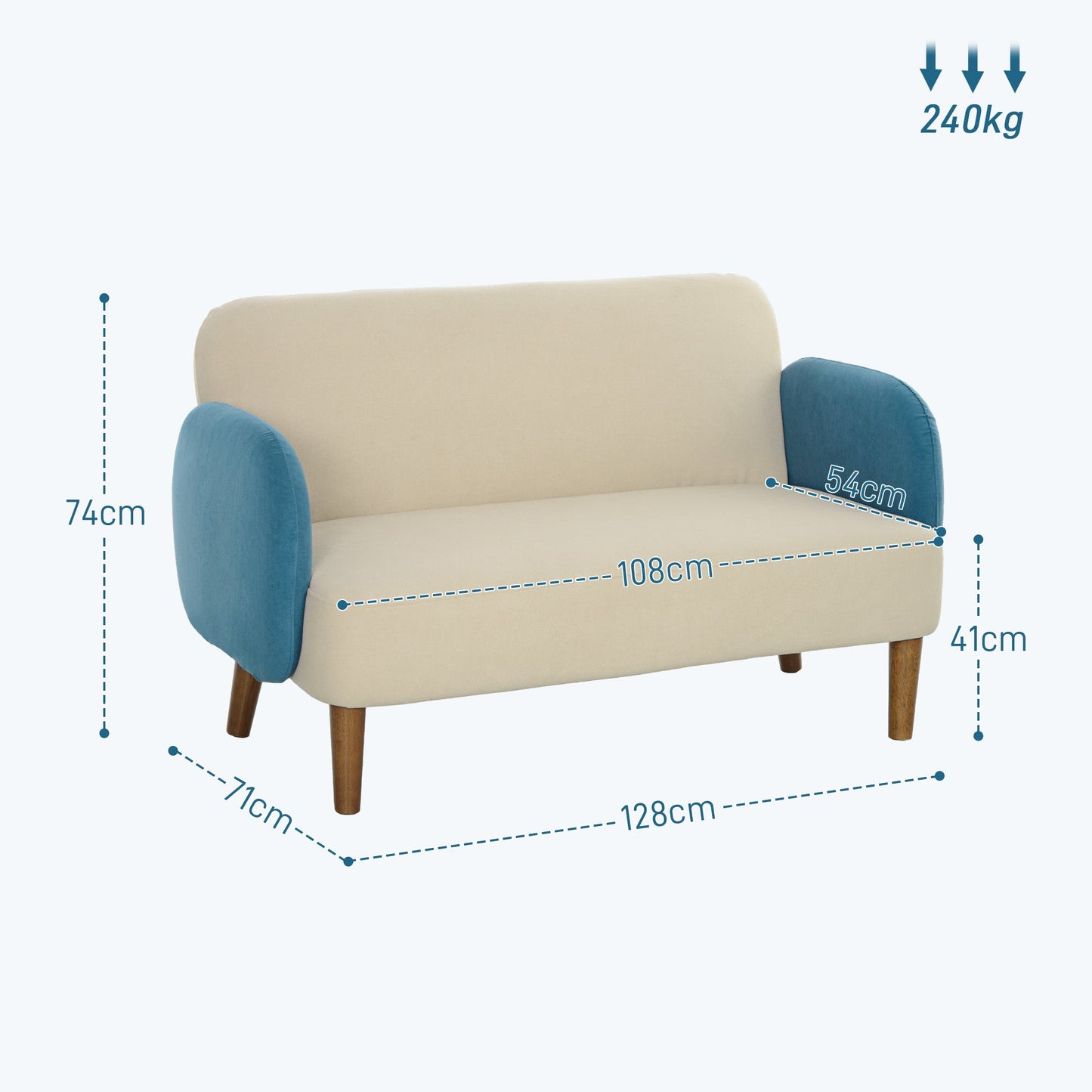 HOMCOM Modern 2 Seater Sofa w/ Rubber Wood Legs 130 x 74 x 76cm