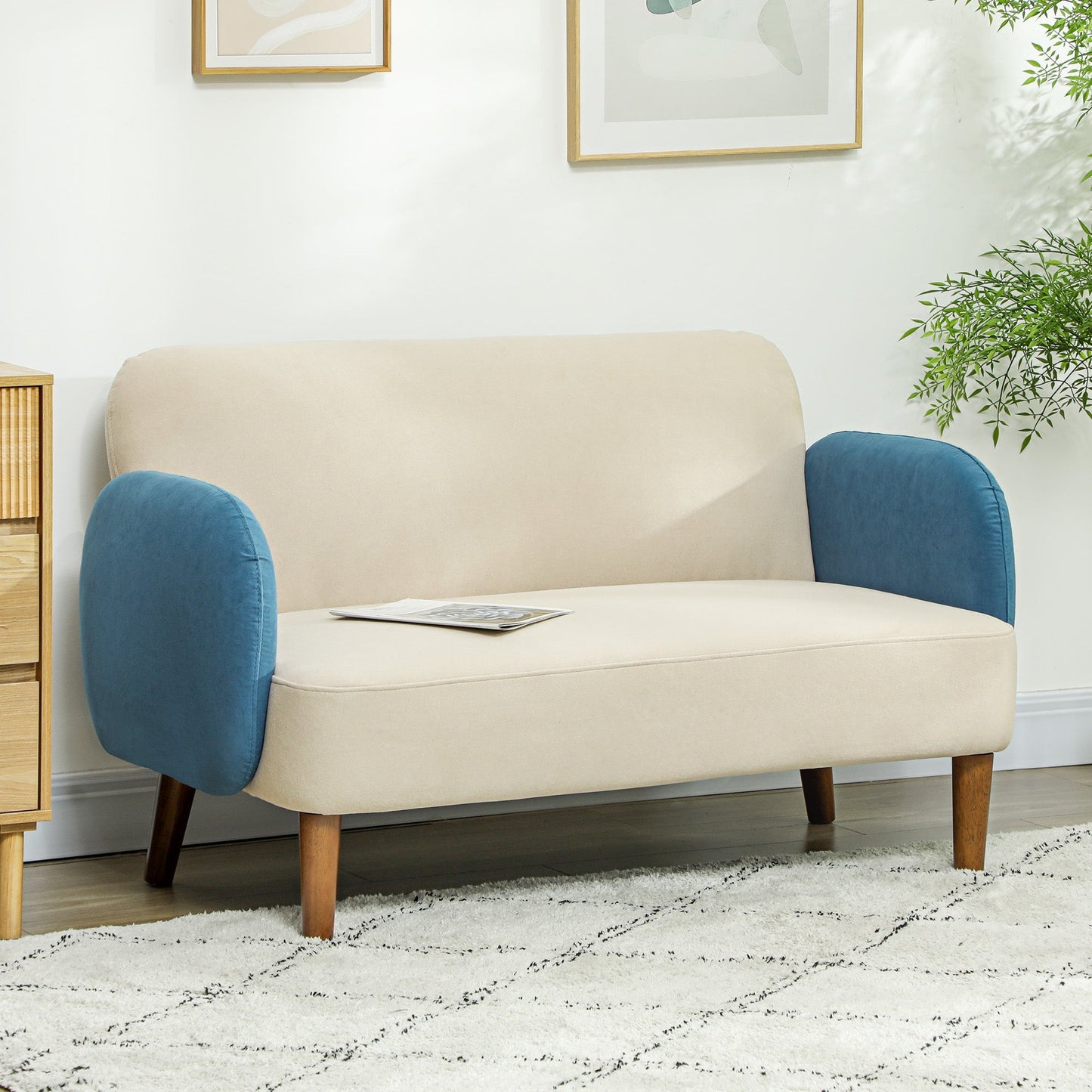 HOMCOM Modern 2 Seater Sofa w/ Rubber Wood Legs 130 x 74 x 76cm
