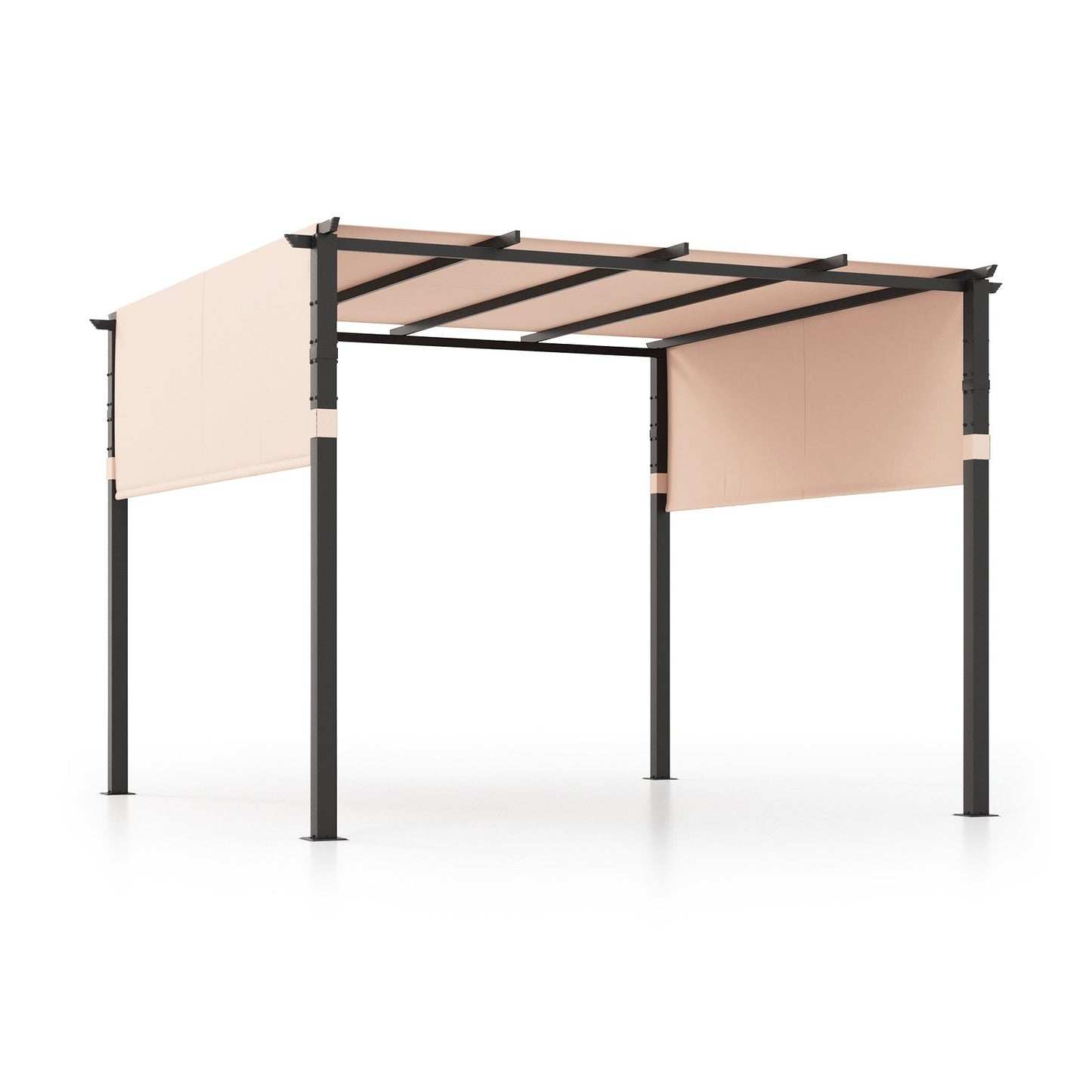 305 x 305 cm Flat Top Pergola with Retractable Canopy and Heavy-duty Metal Frame-Grey