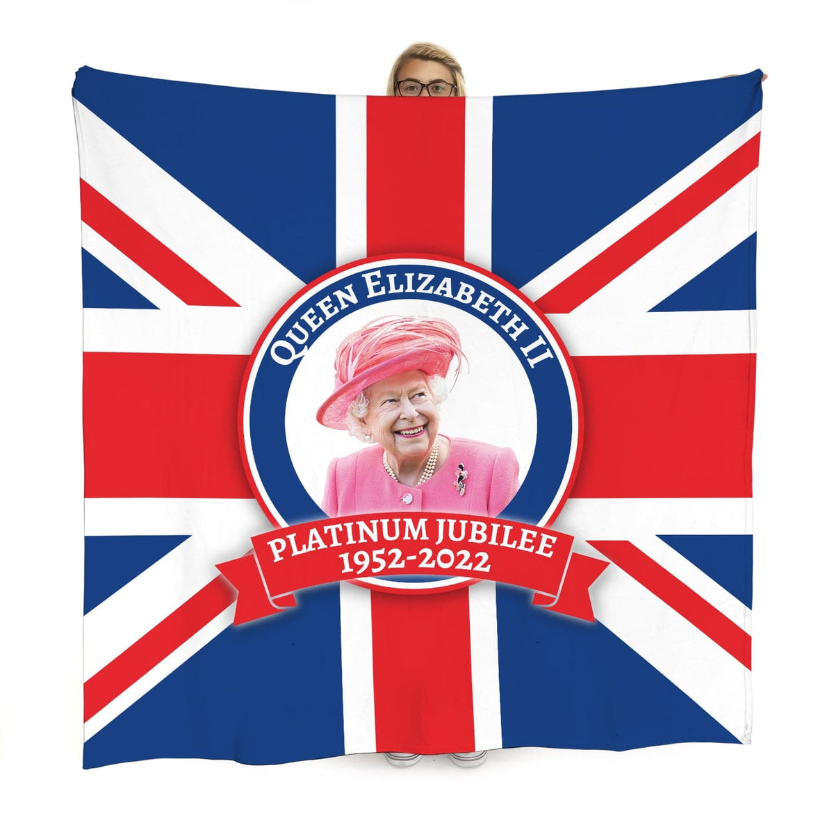 Union Jack Flag With Queen Badge - Jubilee Fleece Blanket