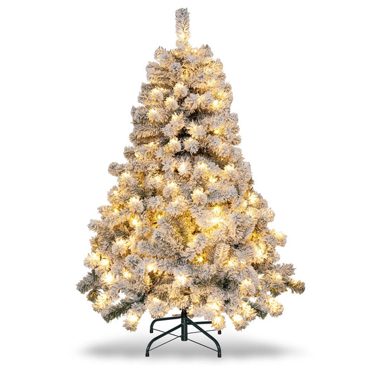 4.5 Feet Flocked Christmas Tree with 295 Tips and 150 LED Lights