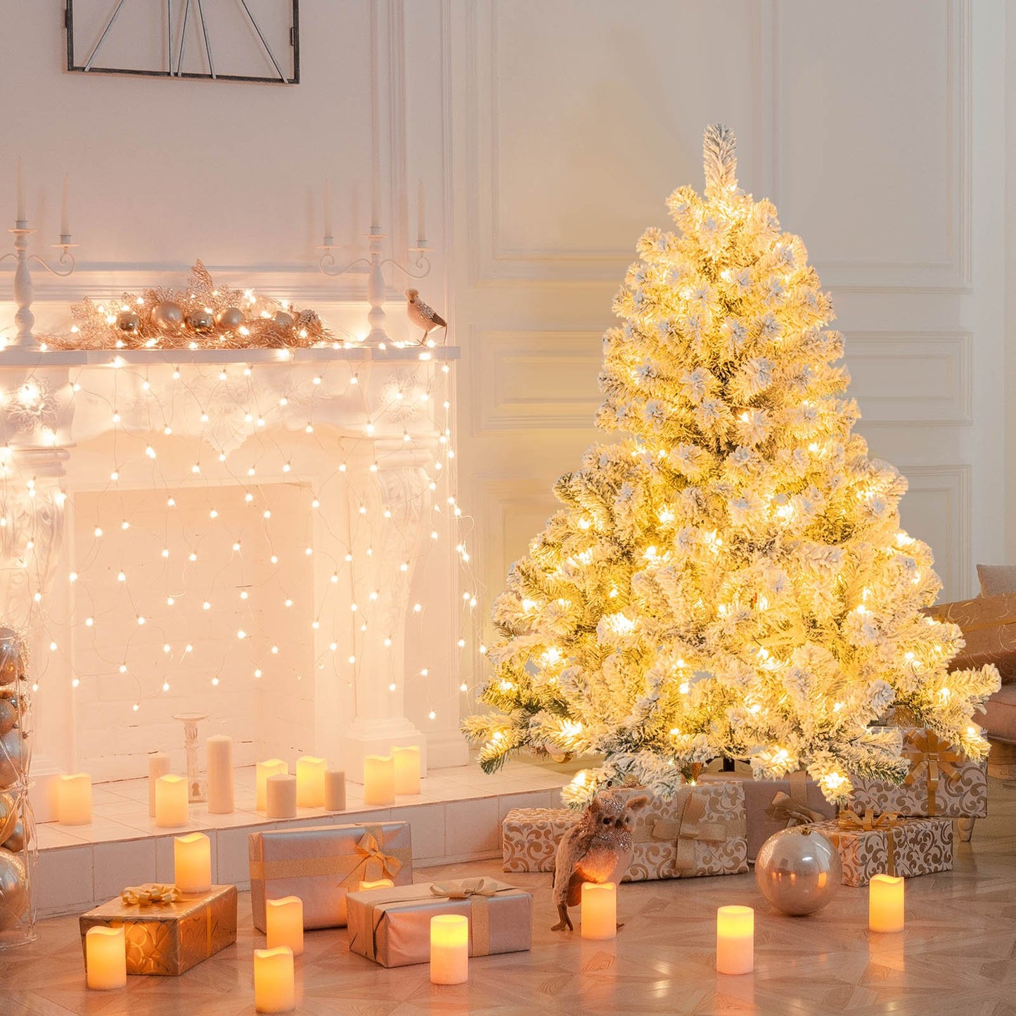 4.5 Feet Flocked Christmas Tree with 295 Tips and 150 LED Lights