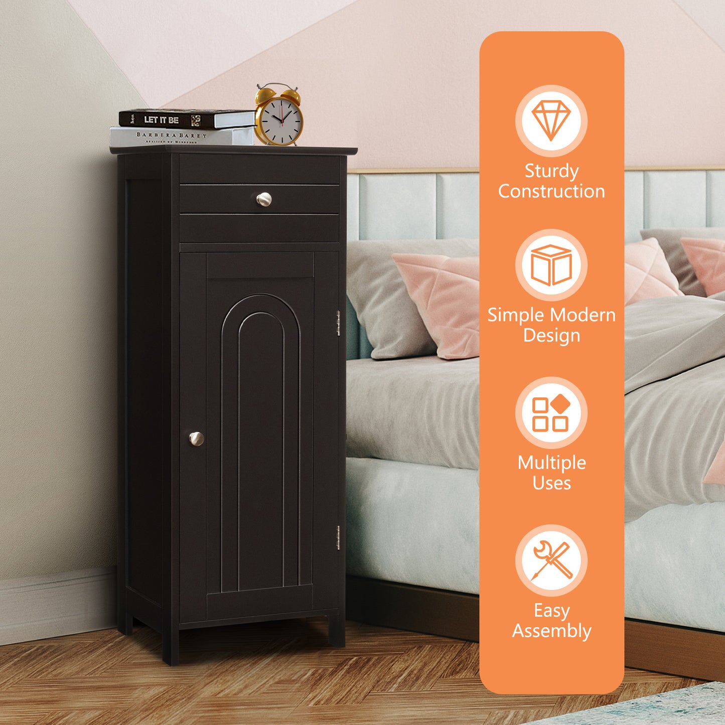 1-Door Freestanding Bathroom Storage Cabinet with Drawer and Adjustable Shelves-Black