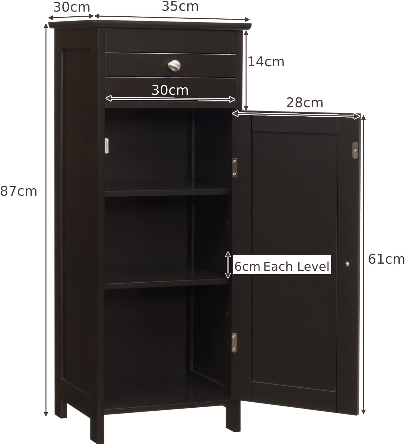 1-Door Freestanding Bathroom Storage Cabinet with Drawer and Adjustable Shelves-Black