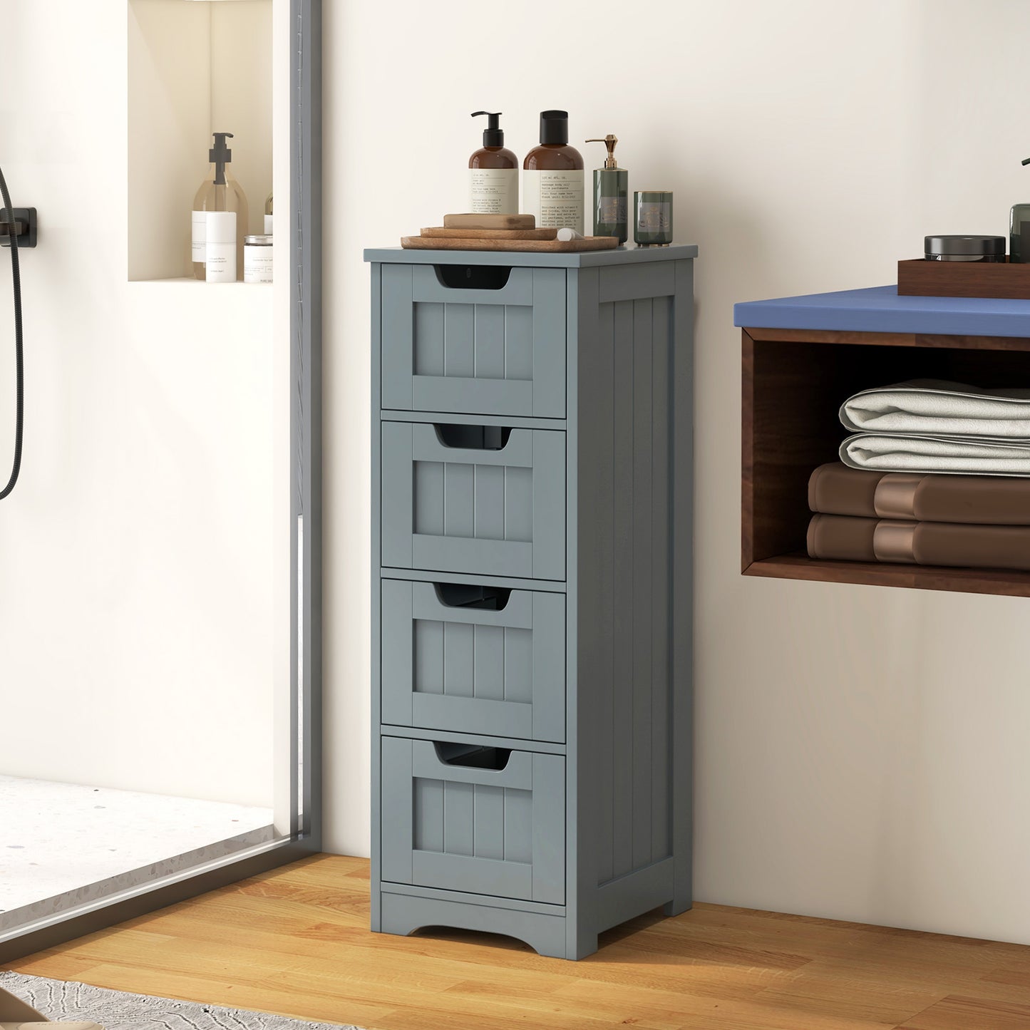 Floor Storage Cabinet Freestanding Bathroom Cabinet with 4 Drawers-Black