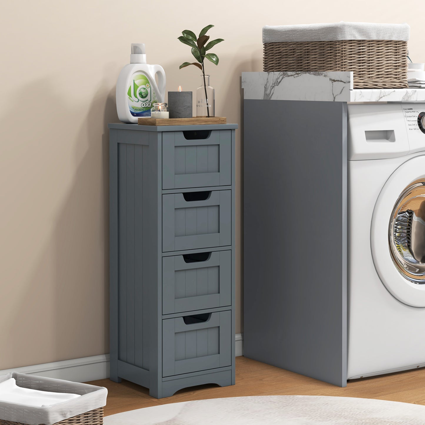 Floor Storage Cabinet Freestanding Bathroom Cabinet with 4 Drawers-Black