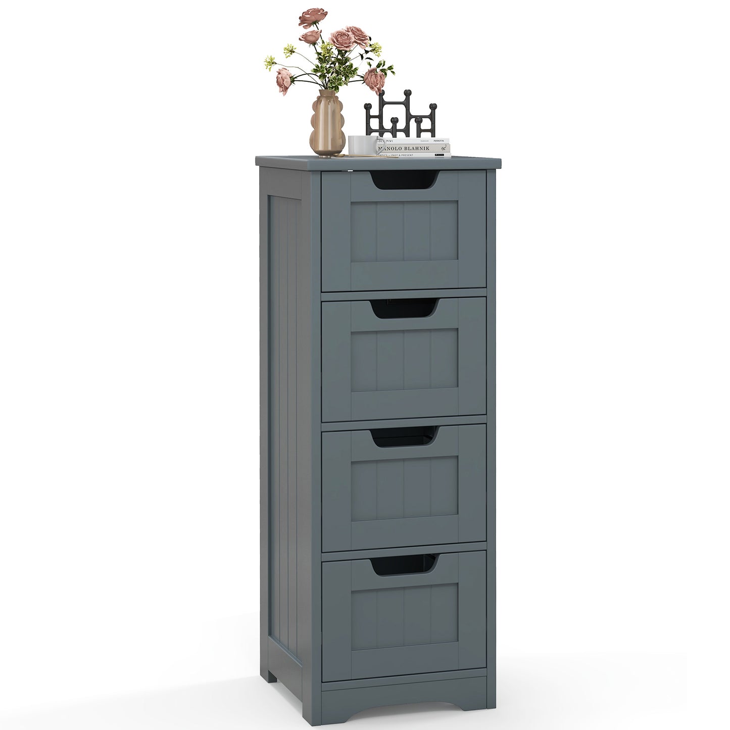 Floor Storage Cabinet Freestanding Bathroom Cabinet with 4 Drawers-Black