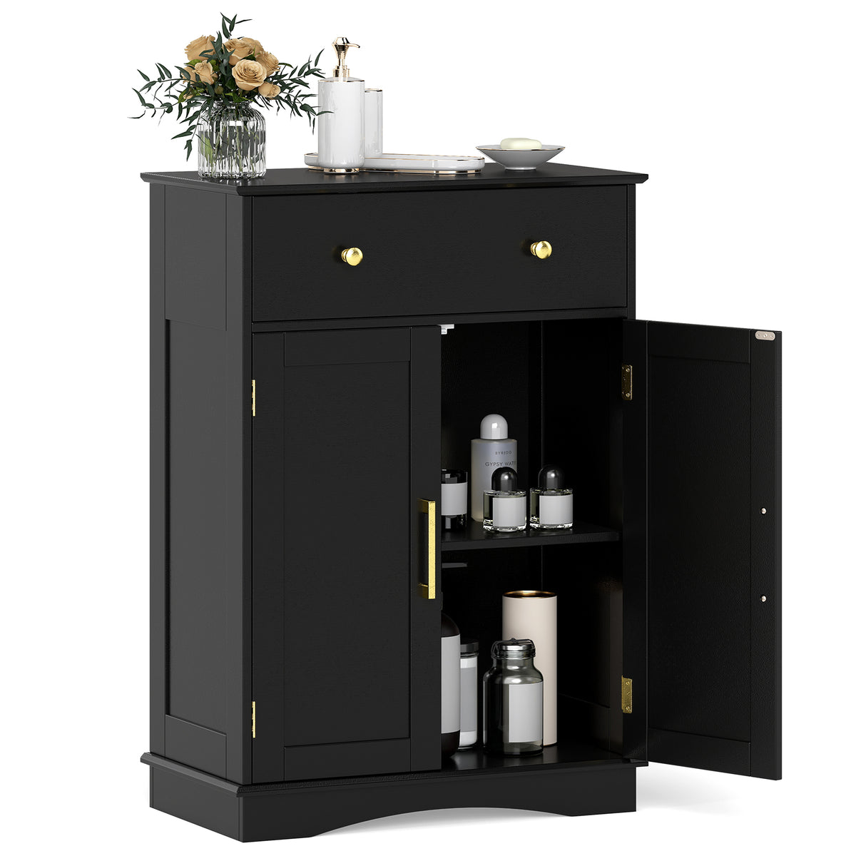 Floor Storage Cabinet with Doors and Adjustable Shelf-Grey