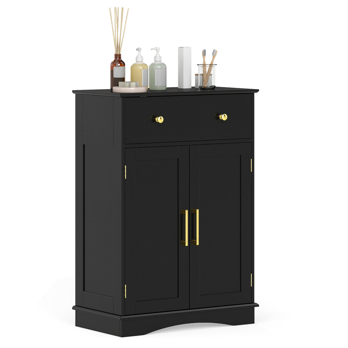 Floor Storage Cabinet with Doors and Adjustable Shelf-Grey
