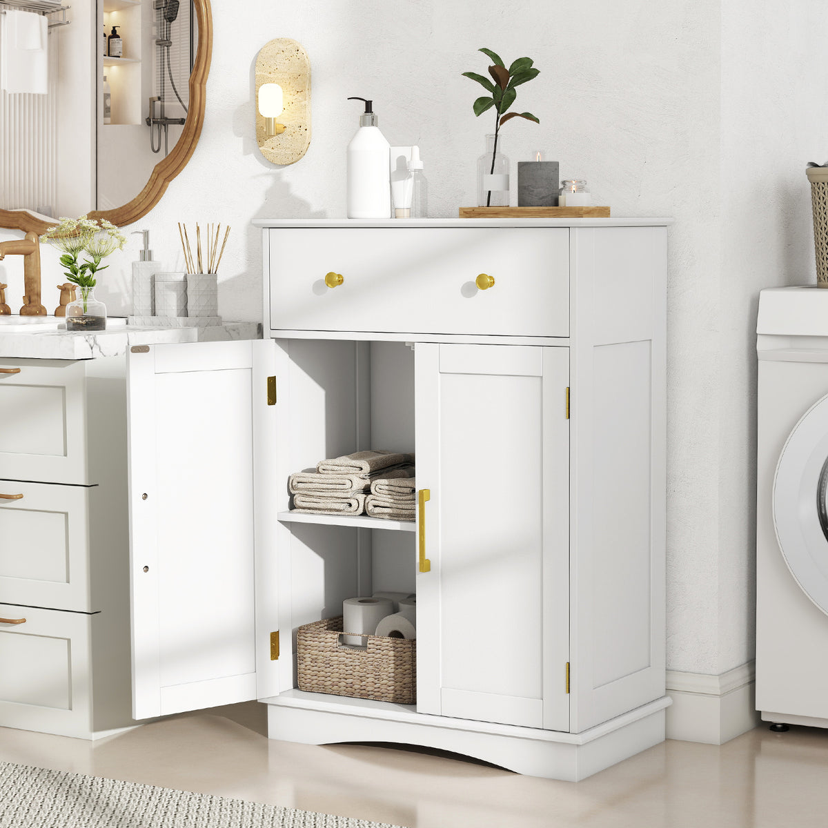 Floor Storage Cabinet with Doors and Adjustable Shelf-Grey