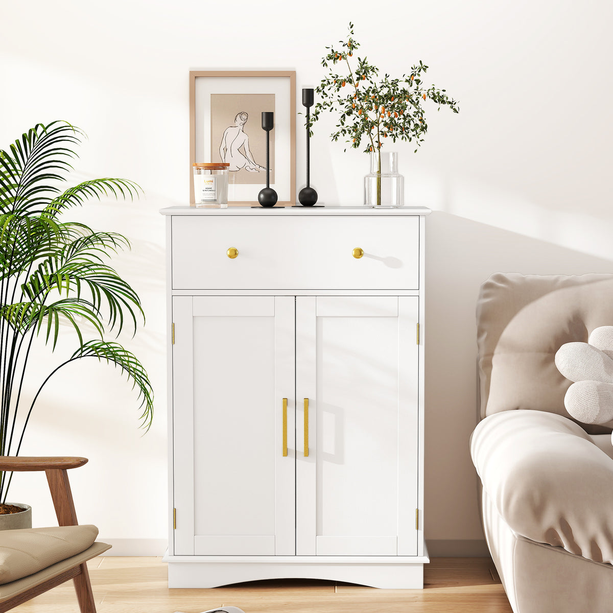 Floor Storage Cabinet with Doors and Adjustable Shelf-Grey