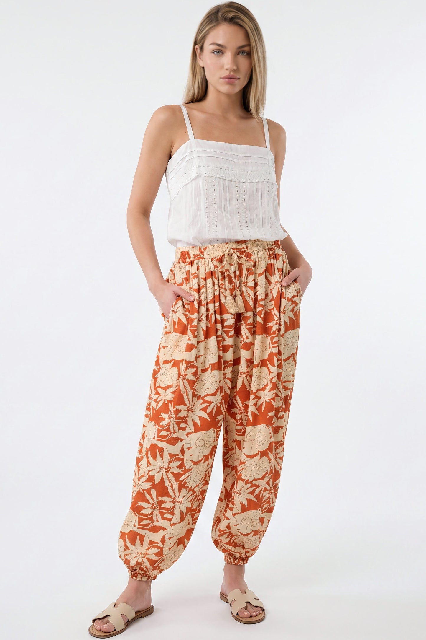 Orange Floral Balloon Trousers
