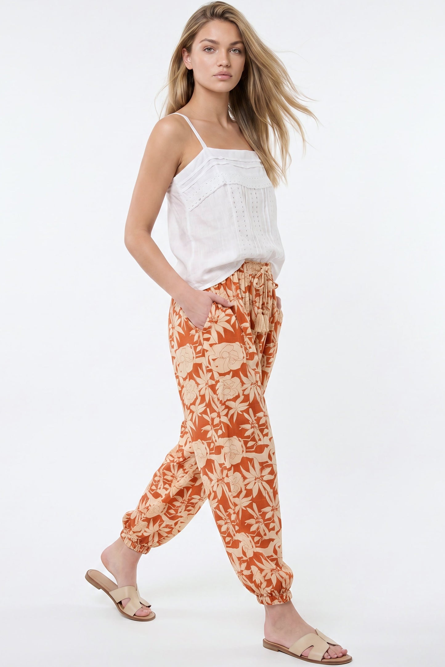 Orange Floral Balloon Trousers