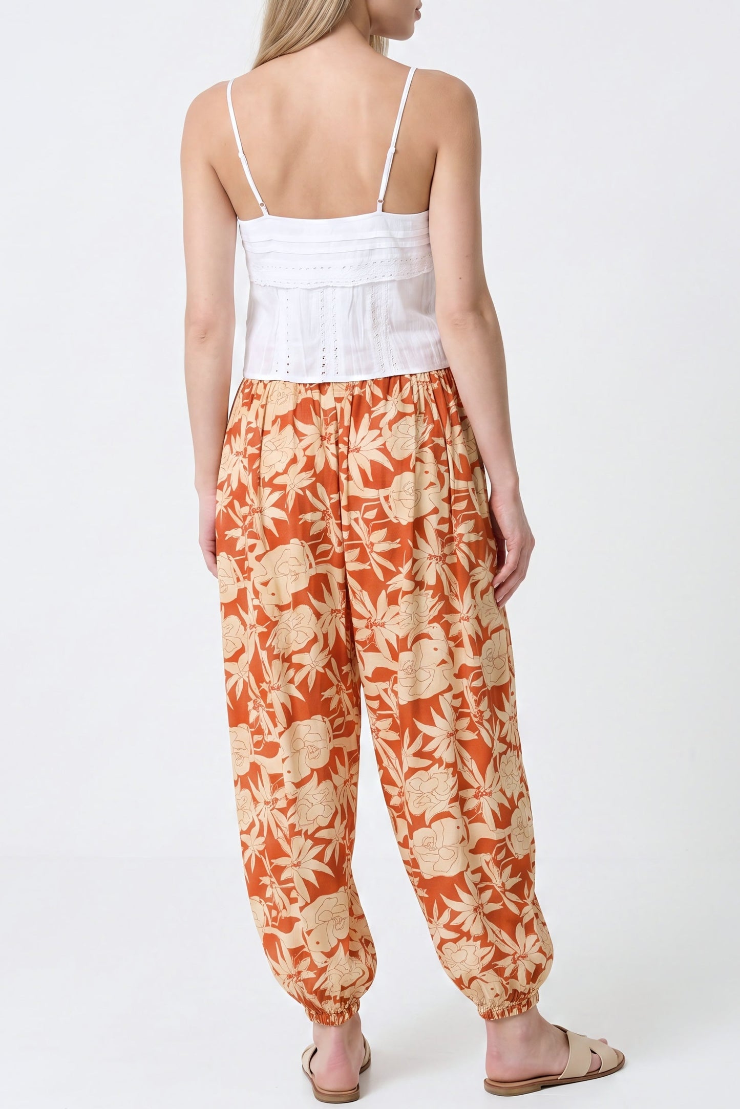 Orange Floral Balloon Trousers