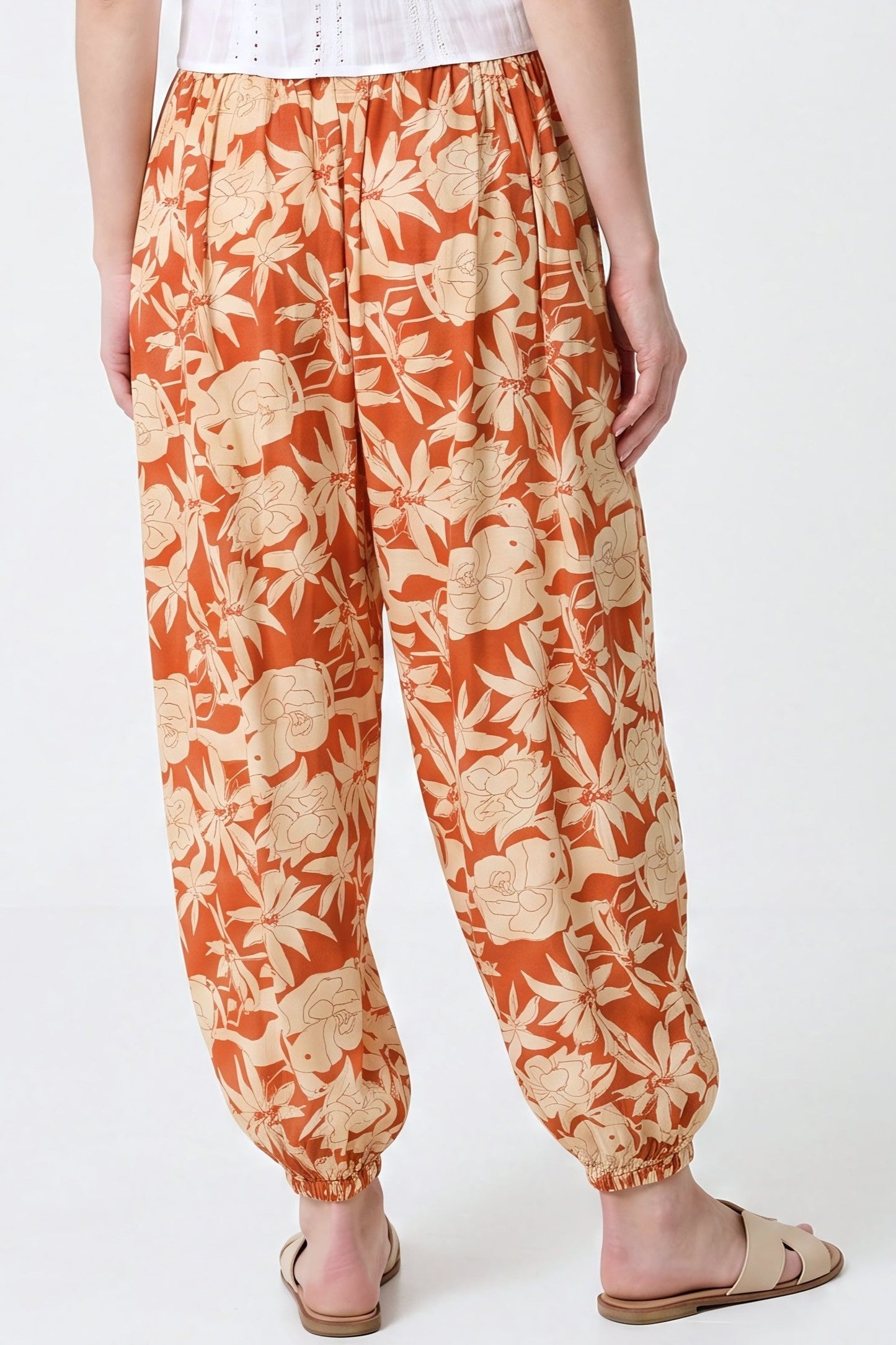 Orange Floral Balloon Trousers