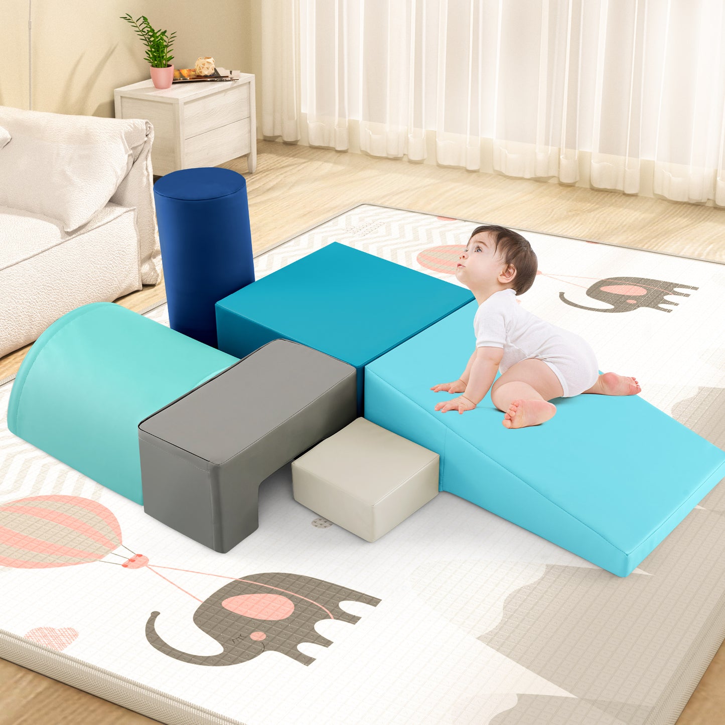 Foam Climbing Blocks with PU Cover for 1-3 Toddlers-Blue