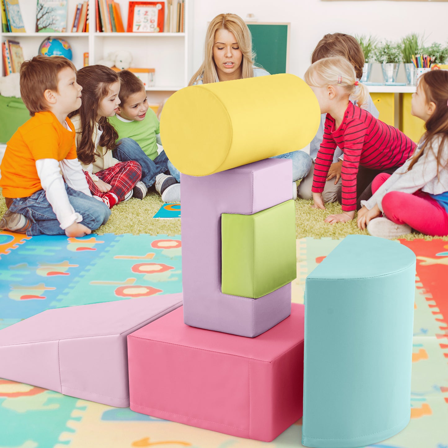 Foam Climbing Blocks with PU Cover for 1-3 Toddlers-Blue