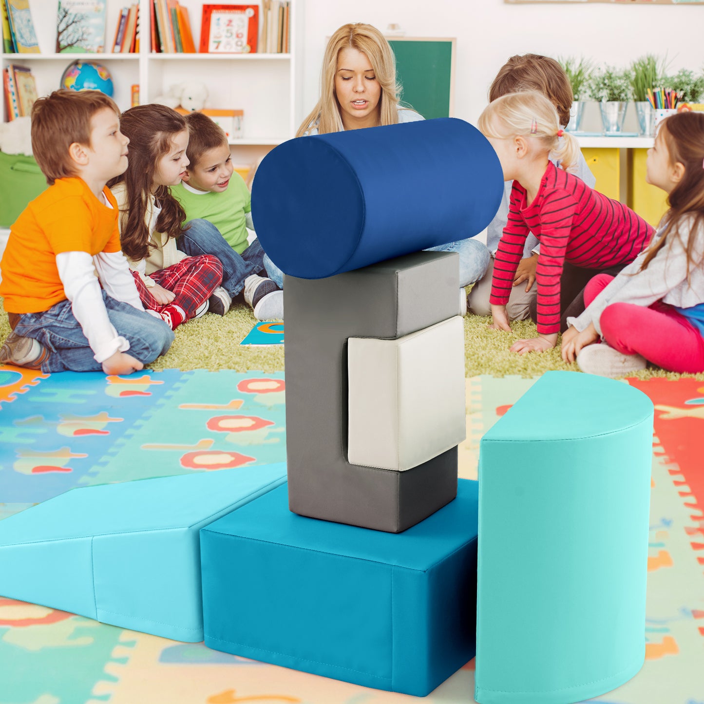 Foam Climbing Blocks with PU Cover for 1-3 Toddlers-Blue