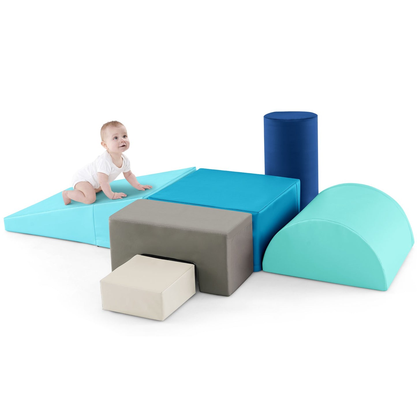 Foam Climbing Blocks with PU Cover for 1-3 Toddlers-Blue